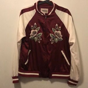 Forever 21 silk embroidered varsity jacket